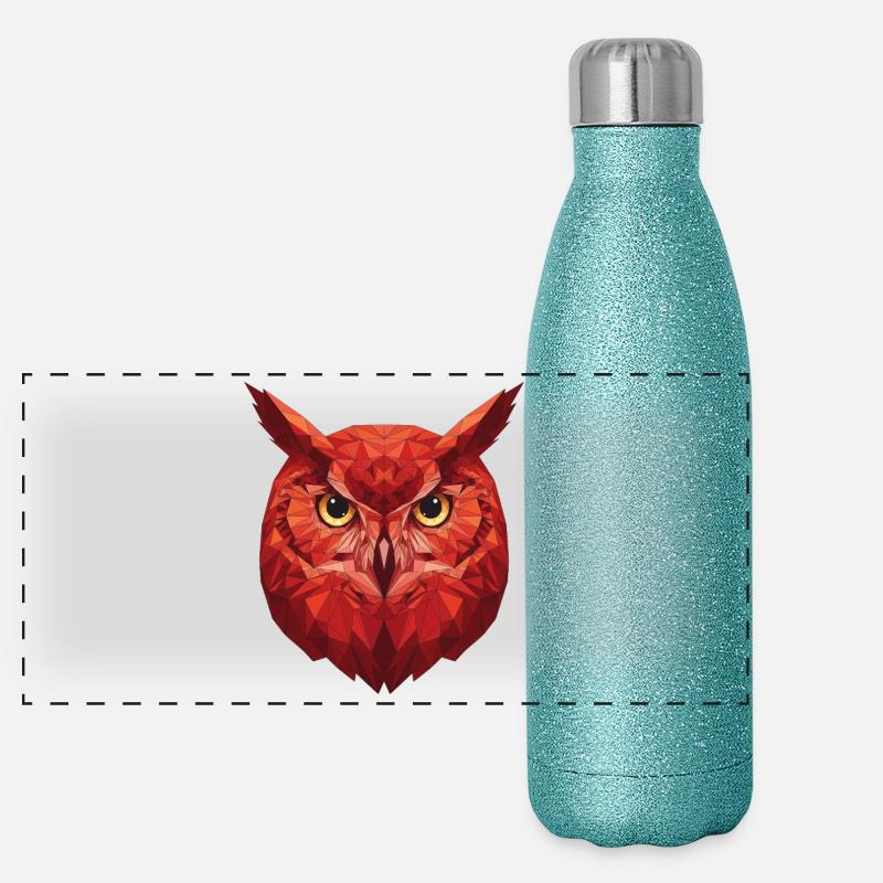 Rote Geometrie Eule Panorama Glitzer Isolierflasche 500 ml