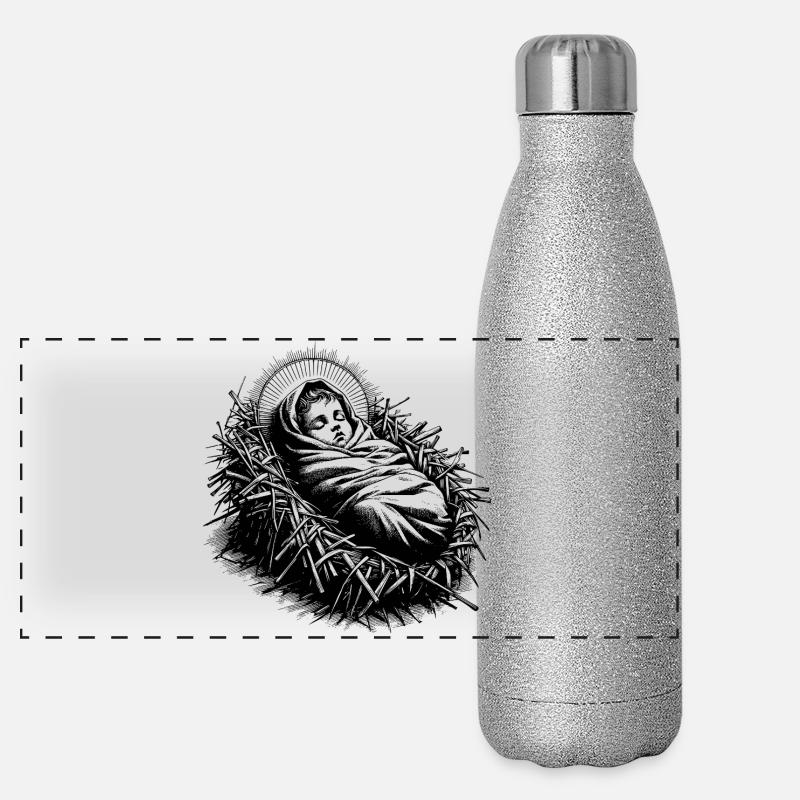 Le Bébé Jésus né dans la crèche de Noël Gourde isotherme panoramique pailletée 500 ml
