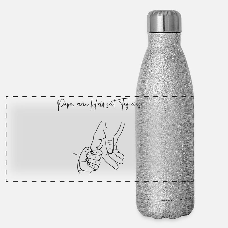 Papa mein Held seit Tag eins - Panorama Glitzer Isolierflasche 500 ml - Silber Glitzer