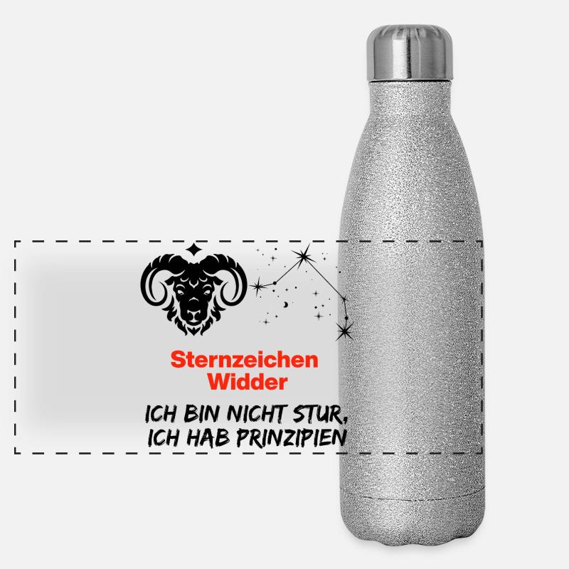 Sternzeichen Widder hat Prinzipien, Geburtstag Panorama Glitzer Isolierflasche 500 ml