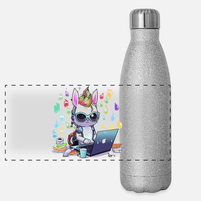 Unicorn tech gamer in creative studio Panoramic Glitter Thermal Bottle 500 ml