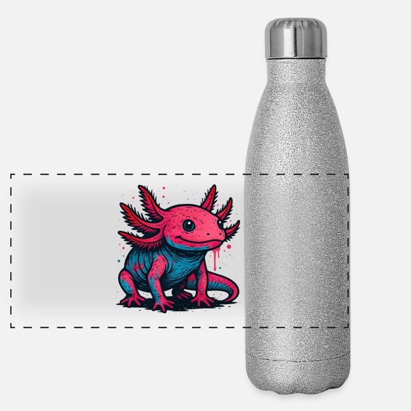 Neon Axolotl Spritzer Panorama Glitzer Isolierflasche 500 ml