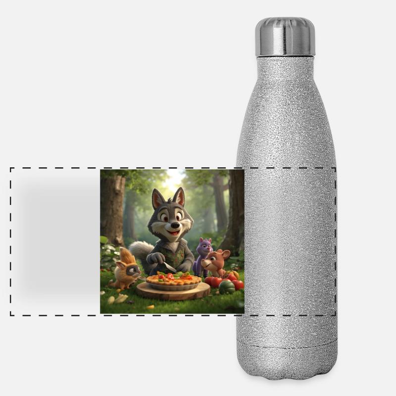 Wolf, grauer Wolf, Plüschwolf Panorama Glitzer Isolierflasche 500 ml
