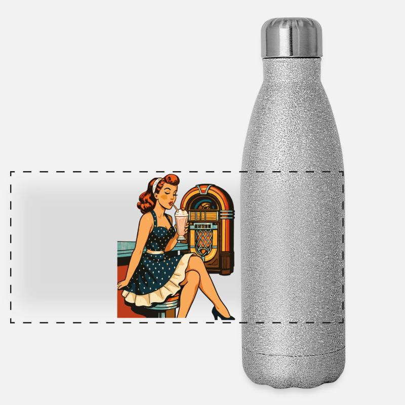 Rockabilly Diner Diner Jukebox Rétro Gourde isotherme panoramique pailletée 500 ml