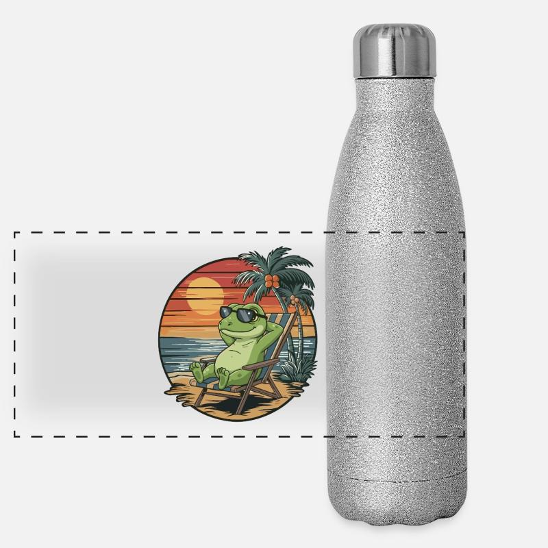 Funny Lizard on Beach Summer Vacation Sunset Panoramic Glitter Thermal Bottle 500 ml