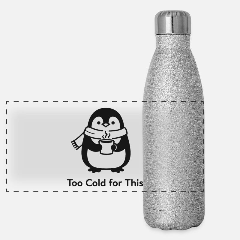 Zu kalt dafür - Pinguin mit Heißgetränk Panorama Glitzer Isolierflasche 500 ml