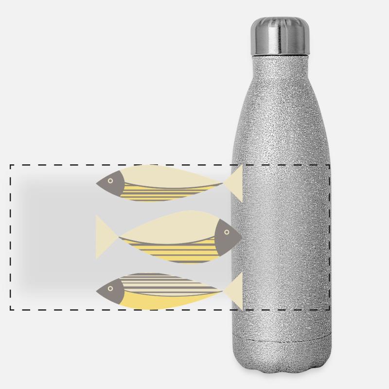 Illustrierter Grafikfisch Gelb-Grau Panorama Glitzer Isolierflasche 500 ml