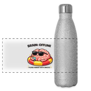 Gehirn Offline Snack Reboot - Panorama Glitzer Isolierflasche 500 ml - Silber Glitzer - Vorne