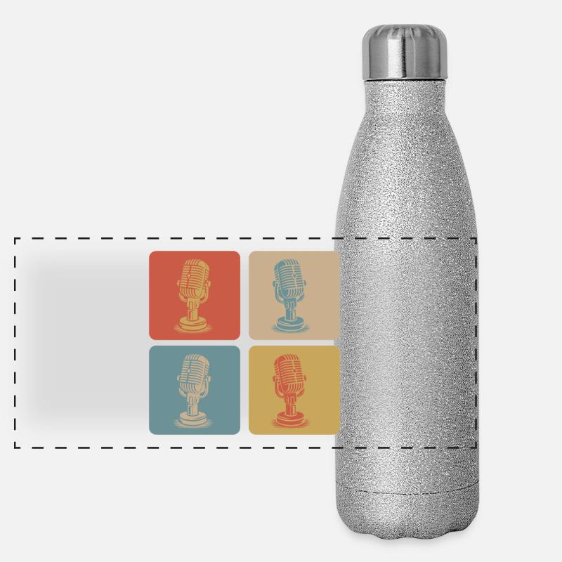 Pop Art rétro de microphones Gourde isotherme panoramique pailletée 500 ml