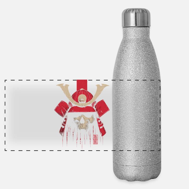 Crimson Samurai Skull Panoramic Glitter Thermal Bottle 500 ml