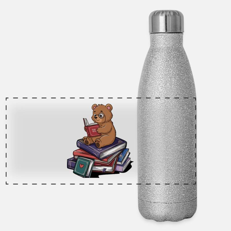 Bücherwurm Bär Tier Lesebücher Kunst Panorama Glitzer Isolierflasche 500 ml