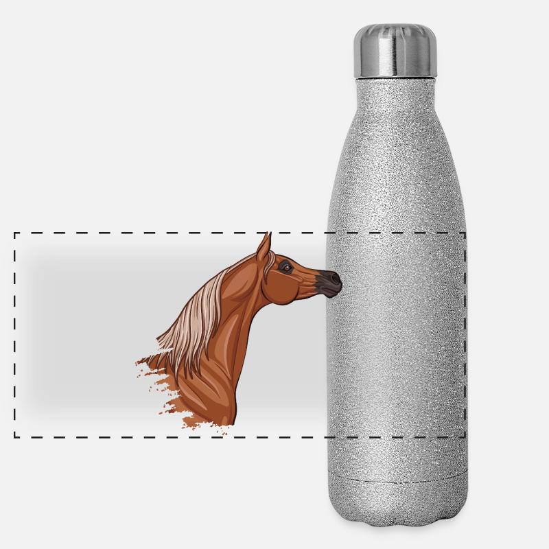 Der Kopf eines kastanienbraunen Araberpferdes Panorama Glitzer Isolierflasche 500 ml