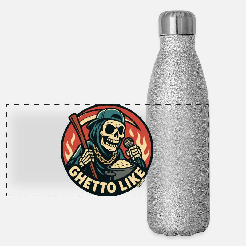 Skelett mit Mikrofon und Ghetto Like Panorama Glitzer Isolierflasche 500 ml