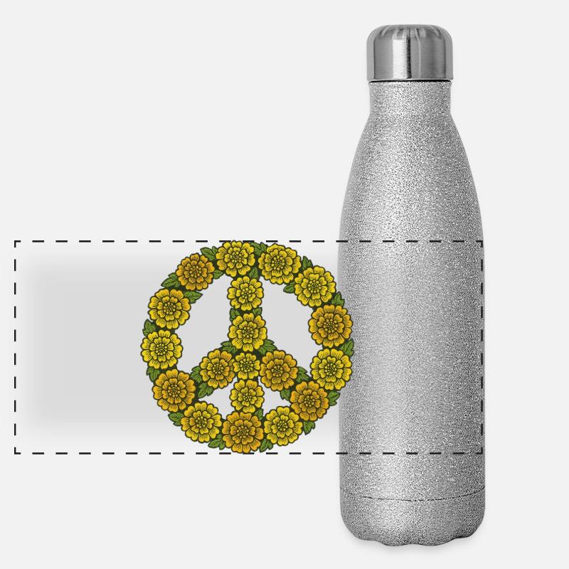 Blumen-Friedenszeichen-Kreis Panorama Glitzer Isolierflasche 500 ml