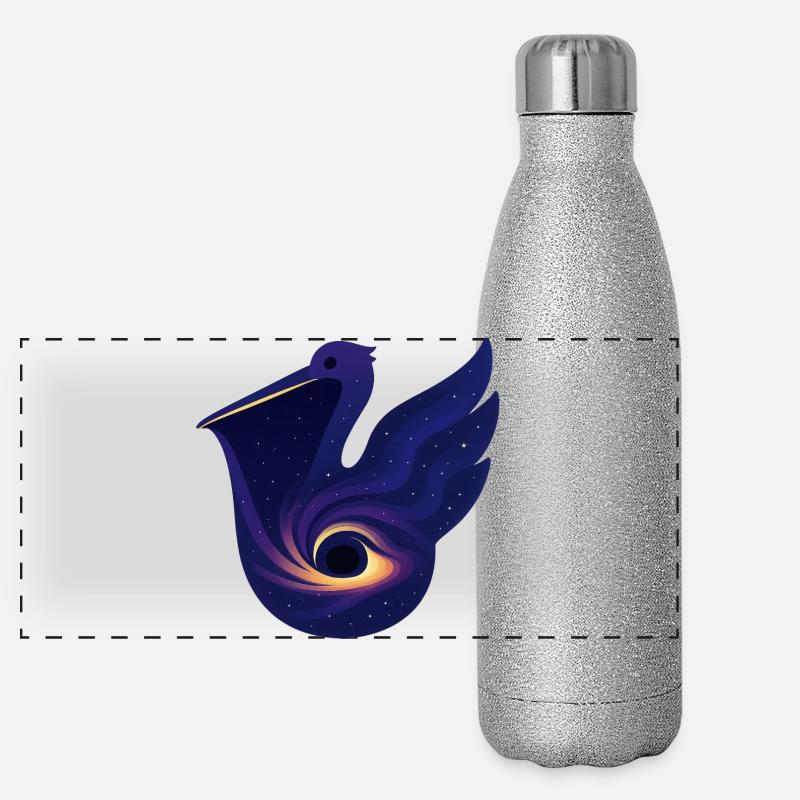 Kosmischer Vogel, Reiher, Kranichstorch Panorama Glitzer Isolierflasche 500 ml
