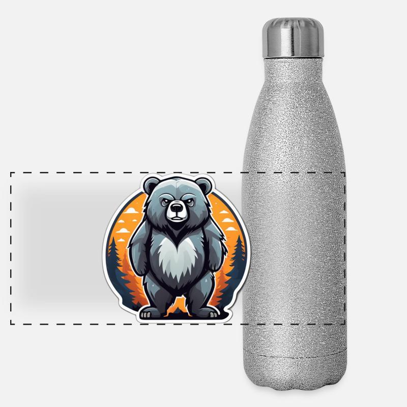 Cartoon bear cub at forest sunset Panoramic Glitter Thermal Bottle 500 ml