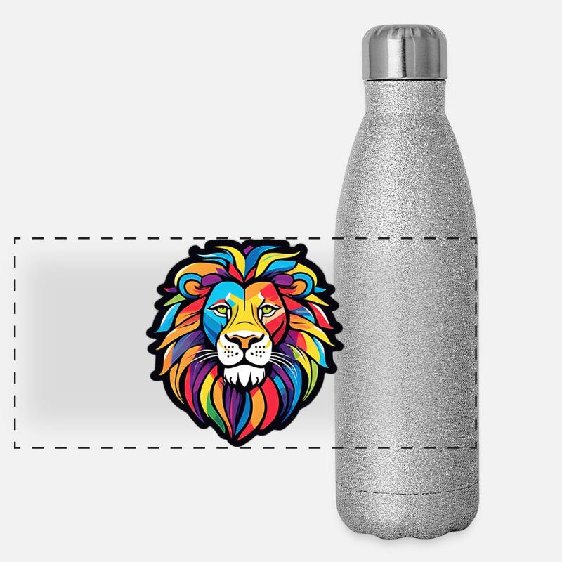Rainbow Bright Lion - Panoramic Glitter Thermal Bottle 500 ml - silver glitter