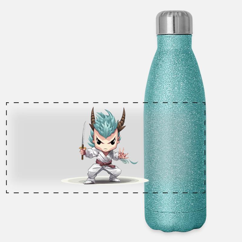 Chibi Krieger mit Katana Panorama Glitzer Isolierflasche 500 ml