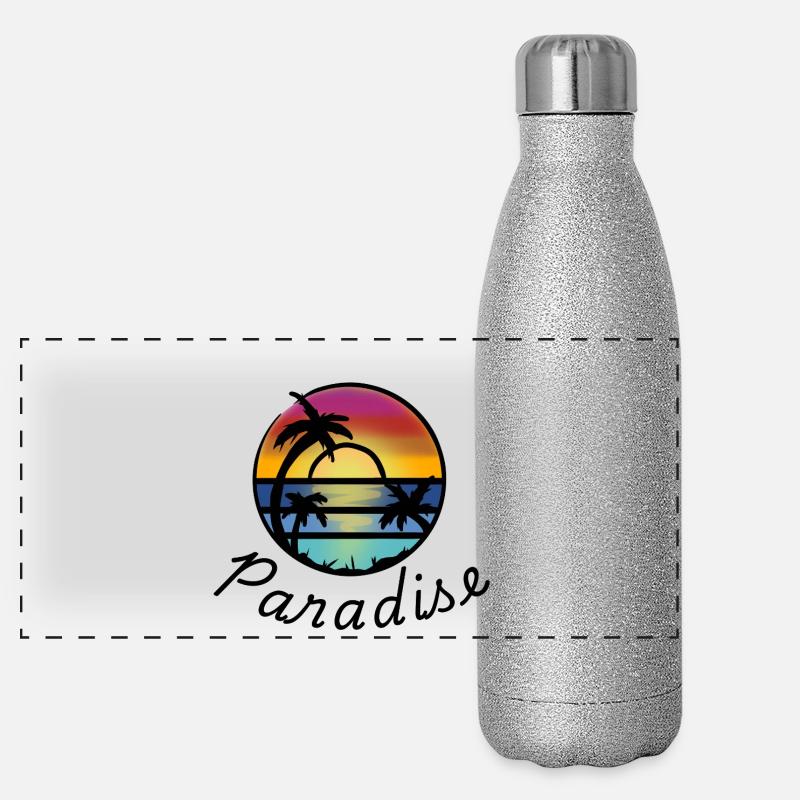 Cercle de palmiers du coucher de soleil Gourde isotherme panoramique pailletée 500 ml