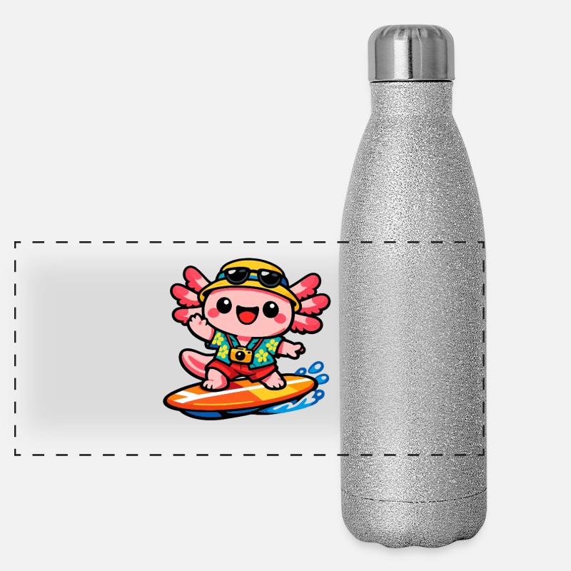 Kawaii Surfstrandheld Axolotl Panorama Glitzer Isolierflasche 500 ml