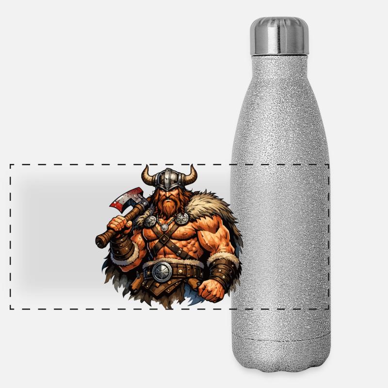 Wikinger-Krieger mit Axt Panorama Glitzer Isolierflasche 500 ml