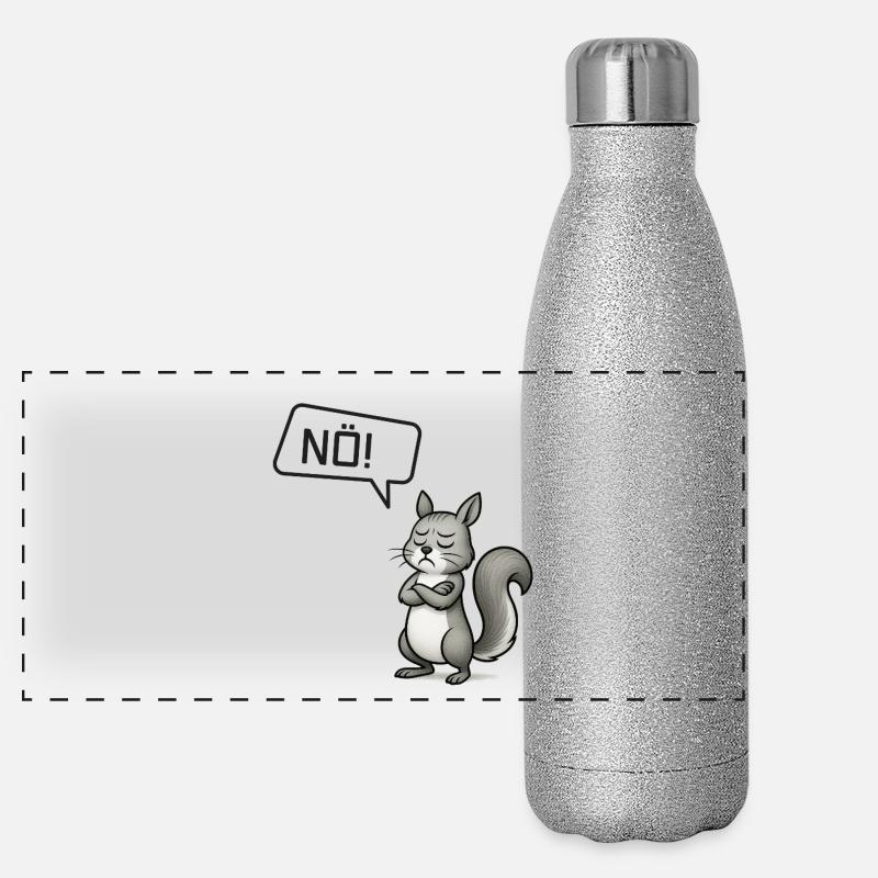 Nö! Eichhörnchen – Kleiner Sturkopf im Wald - Panorama Glitzer Isolierflasche 500 ml - Silber Glitzer