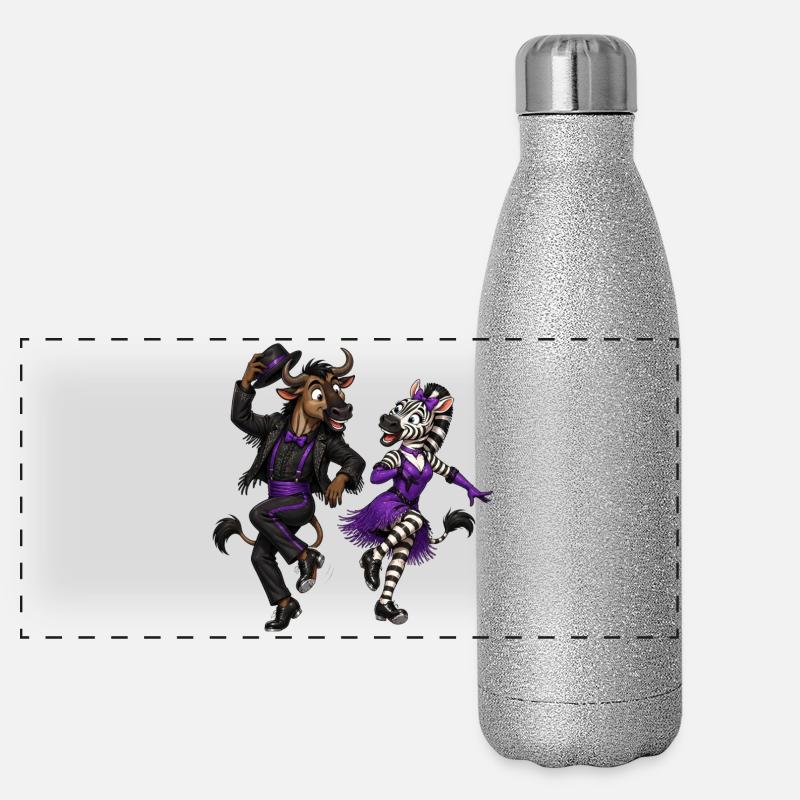 Gnu und Zebra im glamourösen Stepptanz Panorama Glitzer Isolierflasche 500 ml