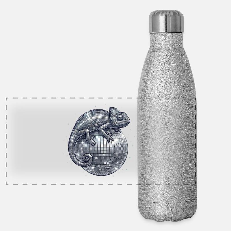 Chamäleon auf der Discokugel - Panorama Glitzer Isolierflasche 500 ml - Silber Glitzer
