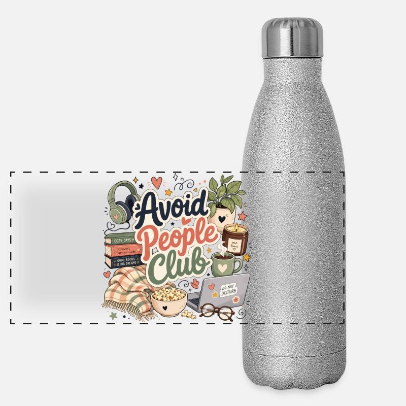 Introvertierter Humor Ruhe statt Menschen Panorama Glitzer Isolierflasche 500 ml