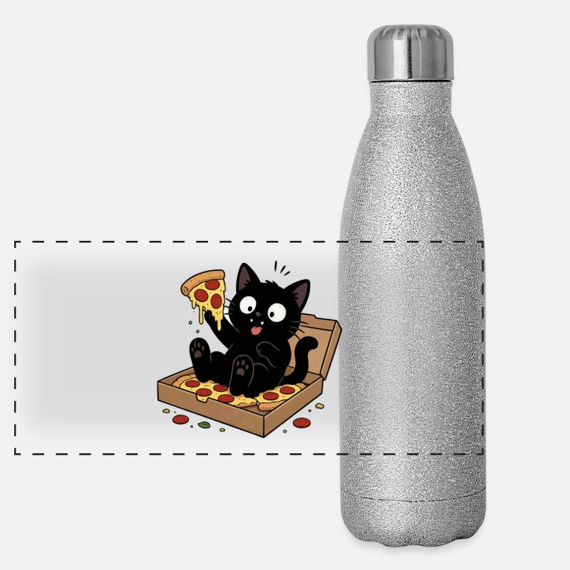 Pizza au chat : Héros du snack moelleux Gourde isotherme panoramique pailletée 500 ml