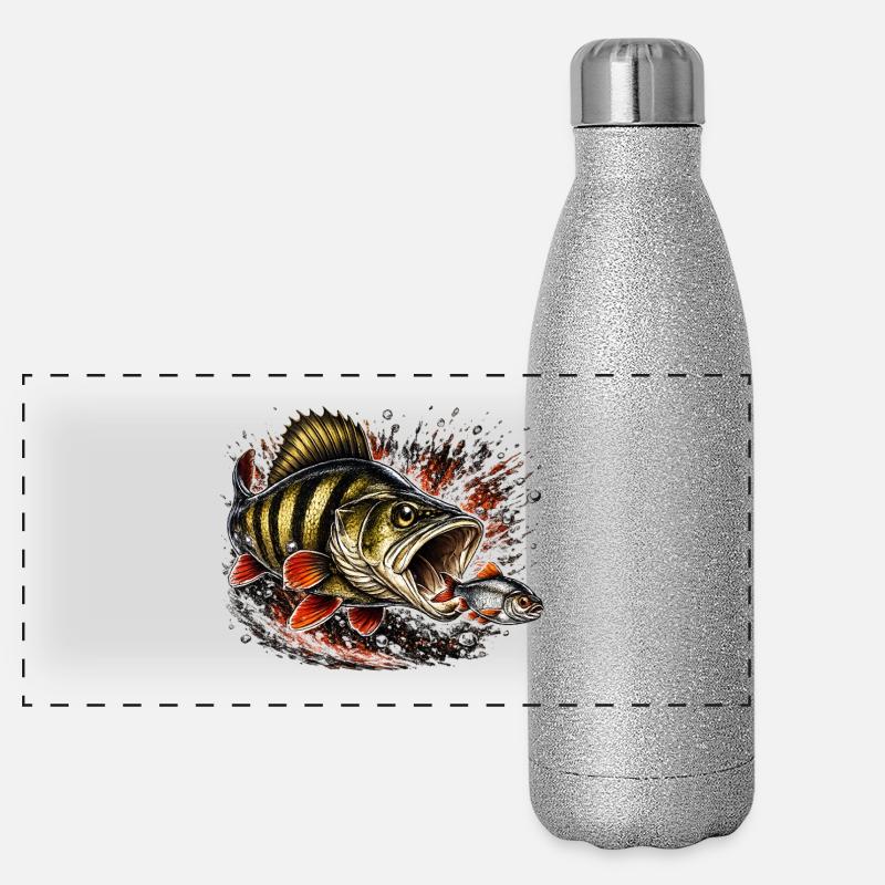Explosives Barsch-Raubtierfisch-Design Panorama Glitzer Isolierflasche 500 ml