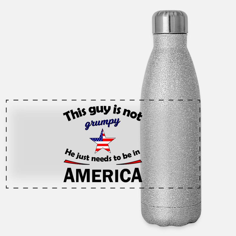Grumpy Star with US Flag Star Panoramic Glitter Thermal Bottle 500 ml