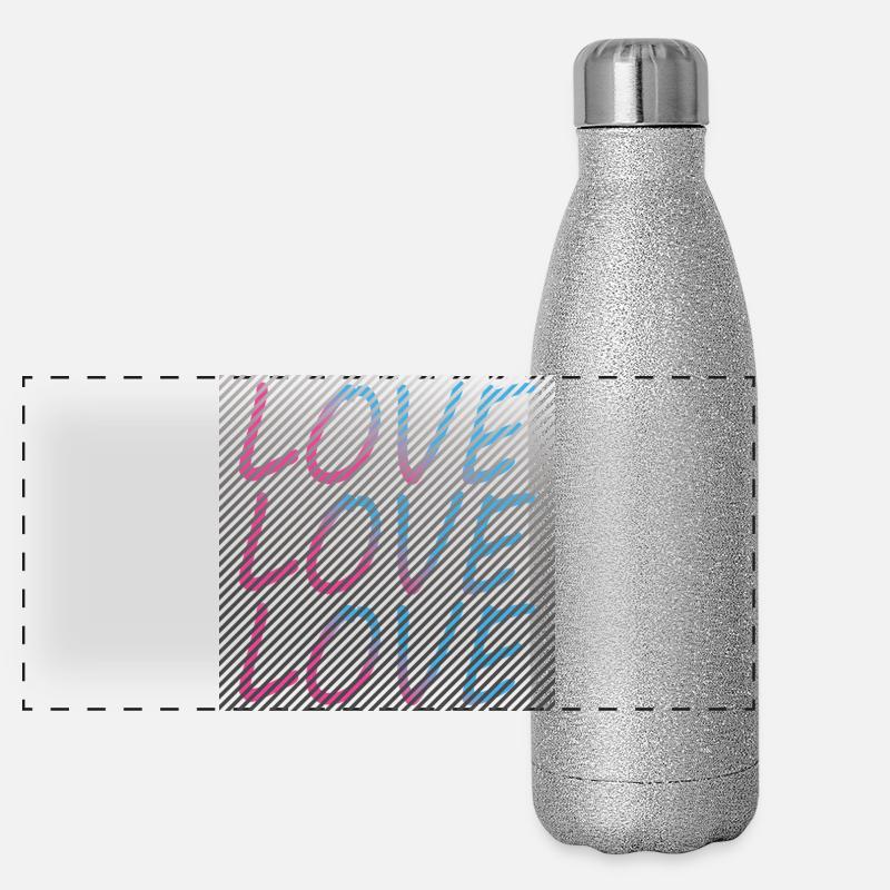 Lettrage Love dégradé sur rayures Gourde isotherme panoramique pailletée 500 ml
