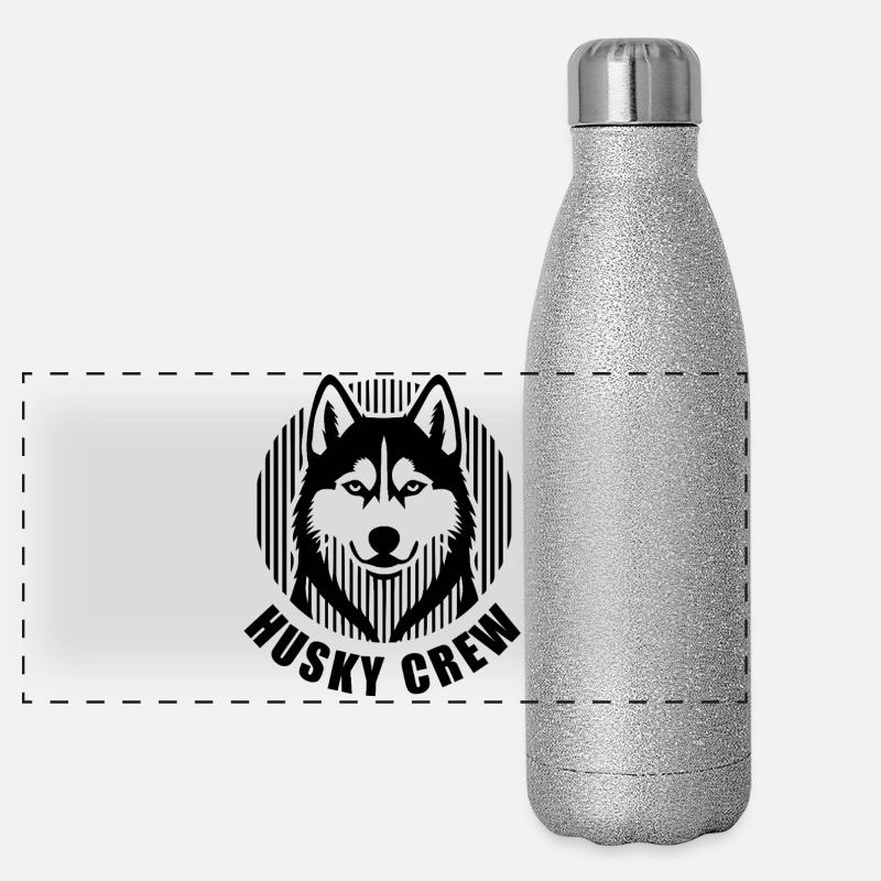 Husky Crew – Minimalist linear silhouette Hund Panorama Glitzer Isolierflasche 500 ml