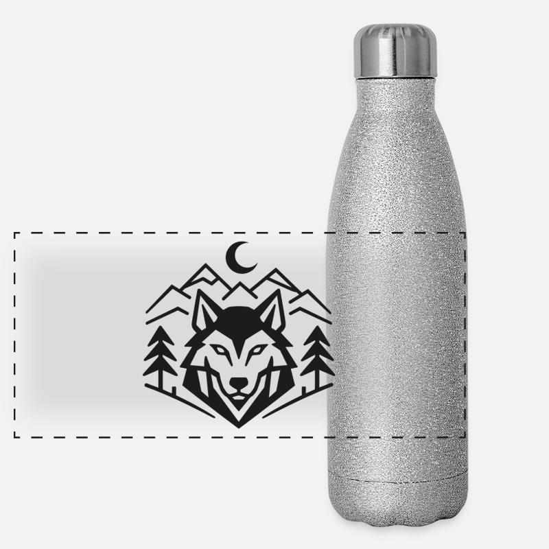 Geometric Wolfpack Emblem: Minimalist Wolf Shirt Panoramic Glitter Thermal Bottle 500 ml