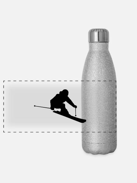 Skier 2 (Vector) - Panorama Glitzer Isolierflasche 500 ml - Silber Glitzer - Vorne