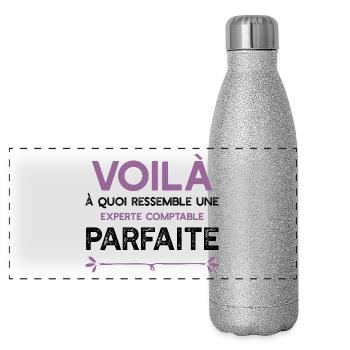 Une Experte comptable parfaite cadeau - Gourde isotherme panoramique pailletée 500 ml - paillettes argentées - Devant