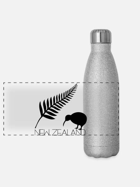 Neuseeland Bootfahren und Kiwi - Panorama Glitzer Isolierflasche 500 ml - Silber Glitzer