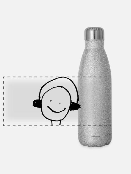 Kopfhörer oder Ohrenwärmer Kinderzeichnung DJ - Panorama Glitzer Isolierflasche 500 ml - Silber Glitzer