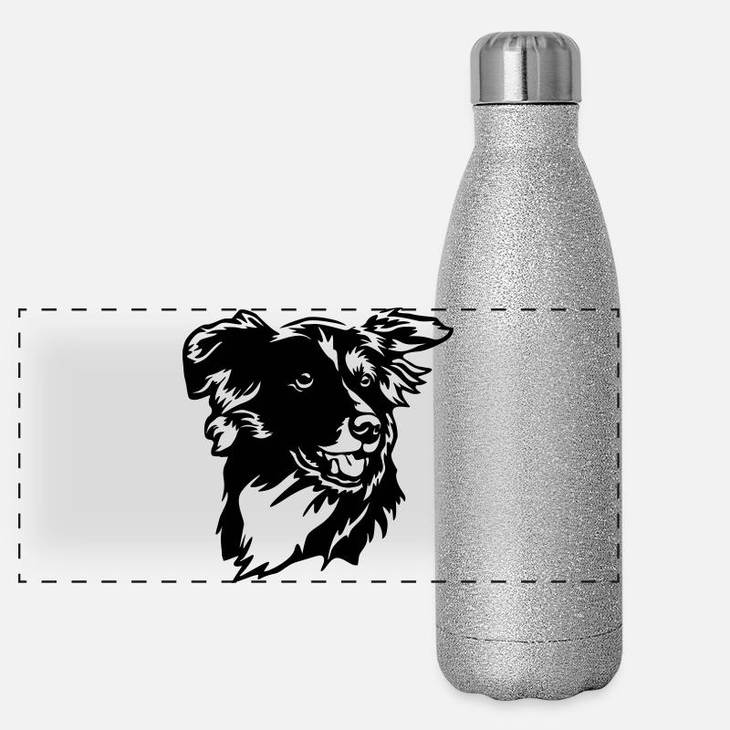 Border Collie Kopf Panorama Glitzer Isolierflasche 500 ml