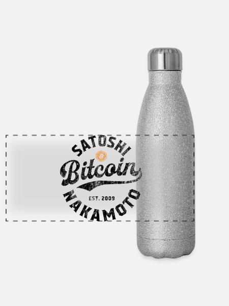 Bitcoin Satoshi Nakamoto - Panorama Glitzer Isolierflasche 500 ml - Silber Glitzer