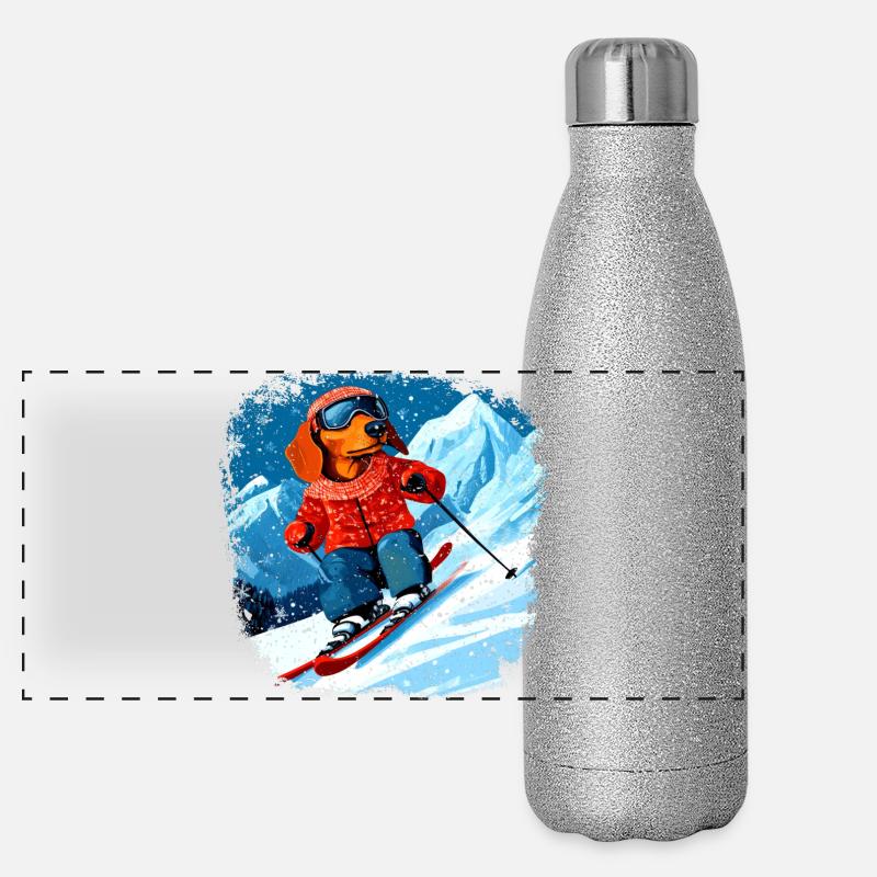 Dackel Ski Panorama Glitzer Isolierflasche 500 ml