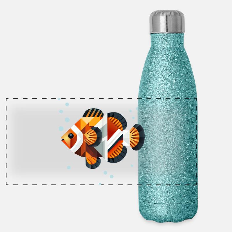Geometrischer Clownfisch-Abstrakte Unterwasserwelt Panorama Glitzer Isolierflasche 500 ml