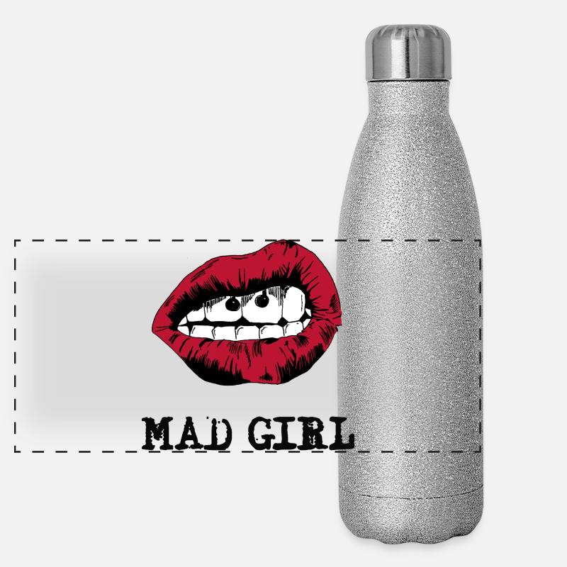 Exciting Lips with Surreal Faces - Panoramic Glitter Thermal Bottle 500 ml - silver glitter
