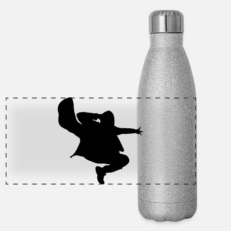 B-Boy Silhouette – Breakdance Jump Kick Panorama Glitzer Isolierflasche 500 ml