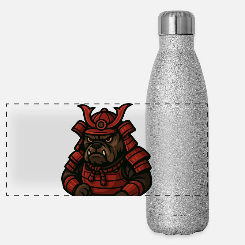 Bulldogge Samurai Krieger in roter Kampfrüstung Panorama Glitzer Isolierflasche 500 ml