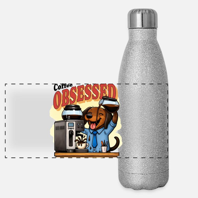 Coffee Obsessed Dachshund Humor Panoramic Glitter Thermal Bottle 500 ml