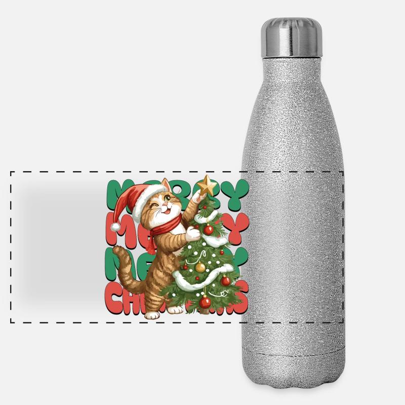 Chat Arbre de Noël Noël Noël Mignon Drôle Gourde isotherme panoramique pailletée 500 ml