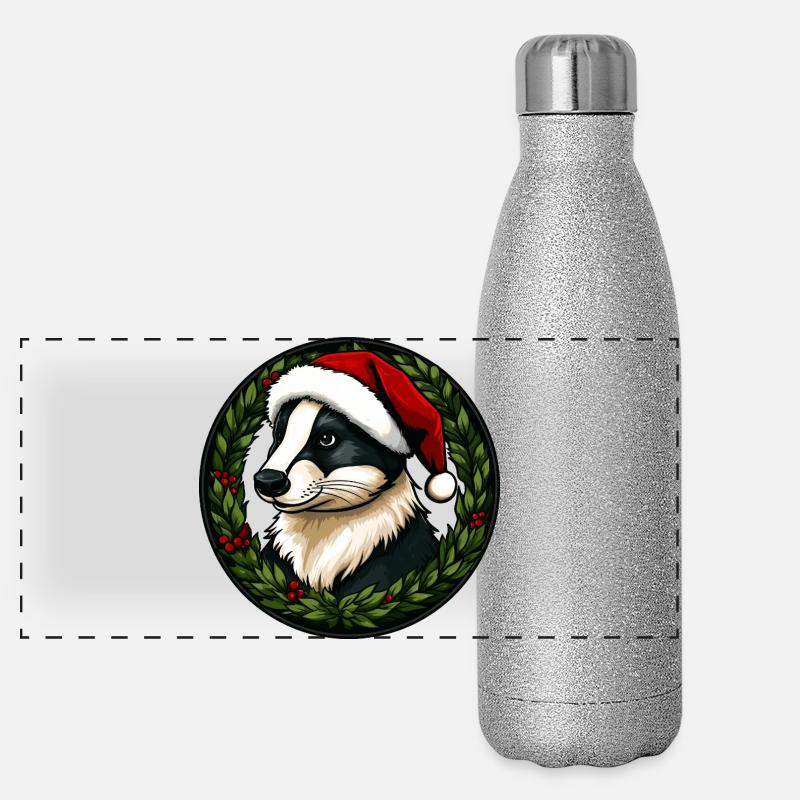 Blaireaux de Noël Gourde isotherme panoramique pailletée 500 ml