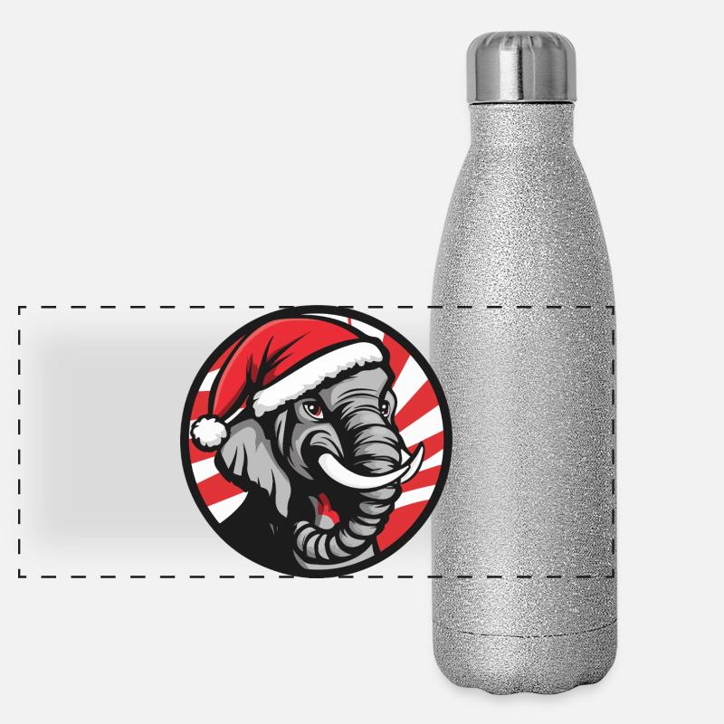 Weihnachts-Elefant mit Santa-Hut Panorama Glitzer Isolierflasche 500 ml